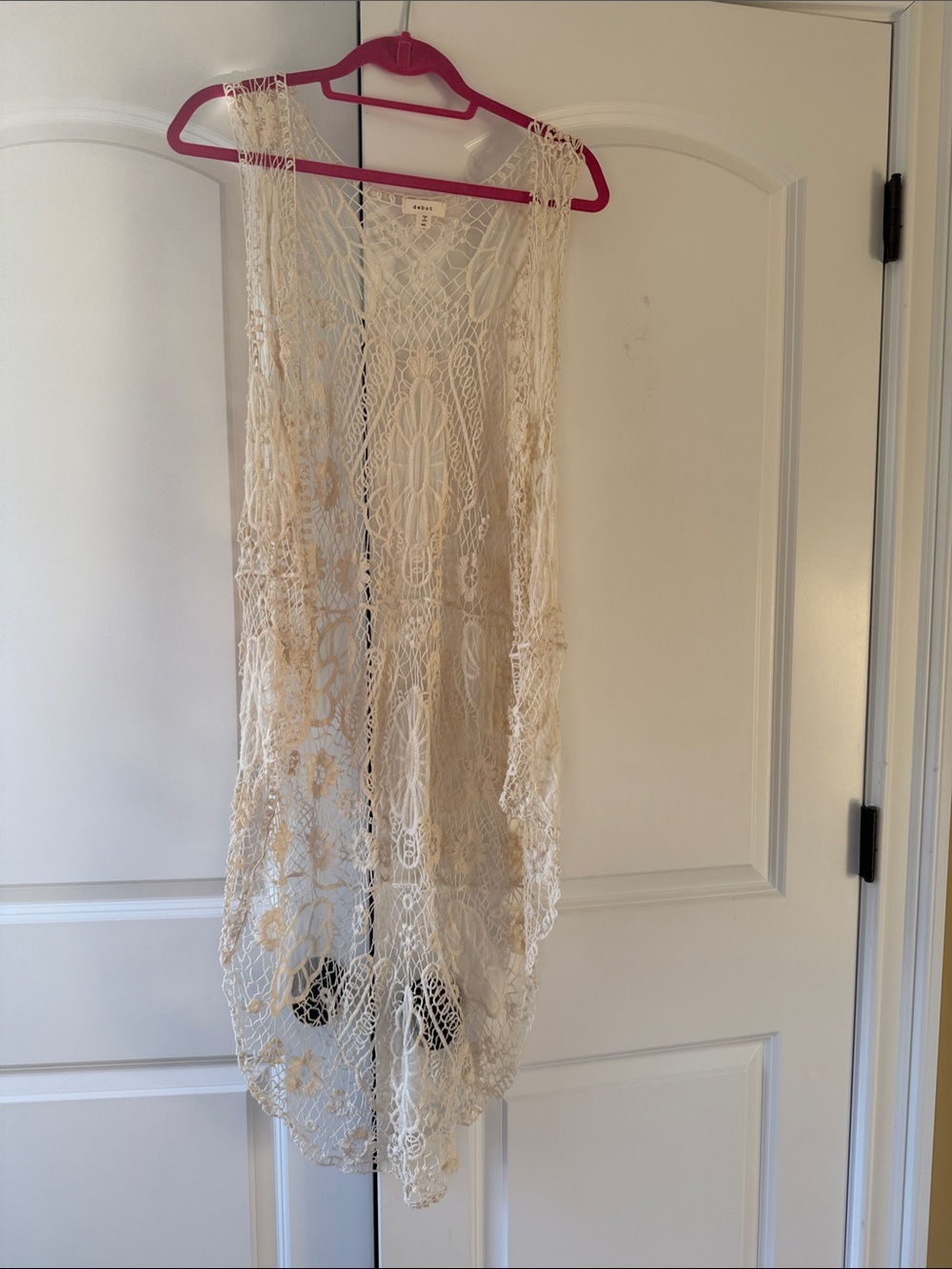 Crochet Lace Long Cover-Up in Cream